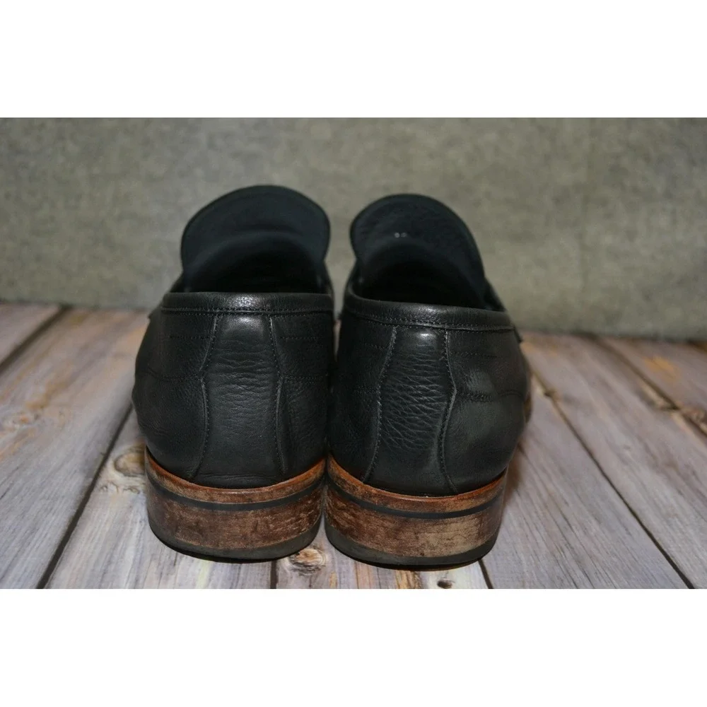 Di Bianco Shoes Mens 10 Black‎ Leather Slip On Dress Rubber Sole Loafers - Italy